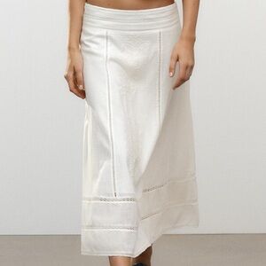 Zara ZW Collection Embroidered Midi Skirt - Ecru / Size Small